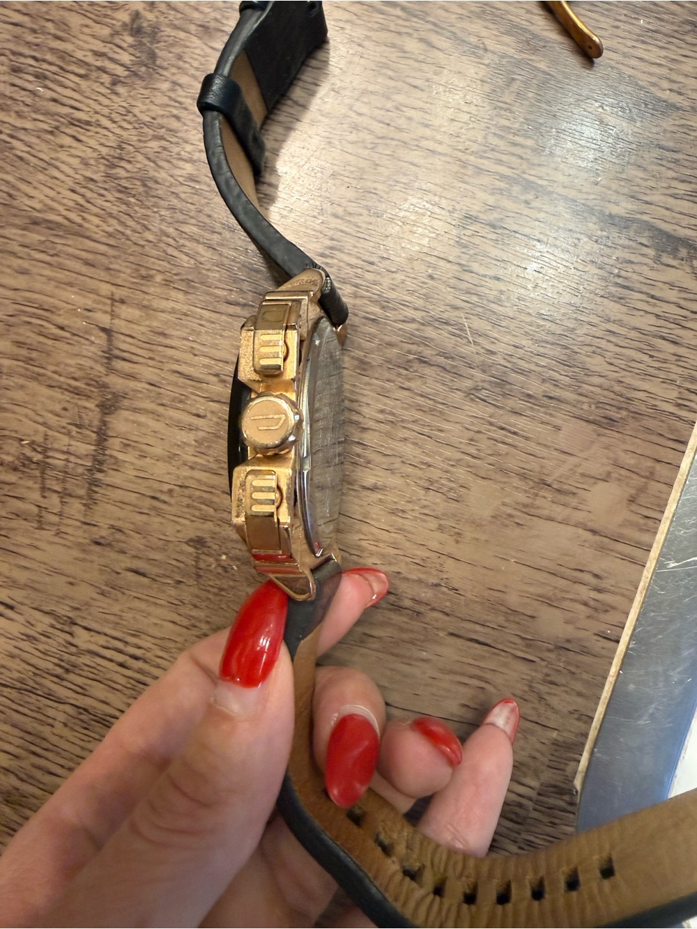 Diesel Black Leather Strap Watch with Gold Case and Black Dial - Picture 4 of 8